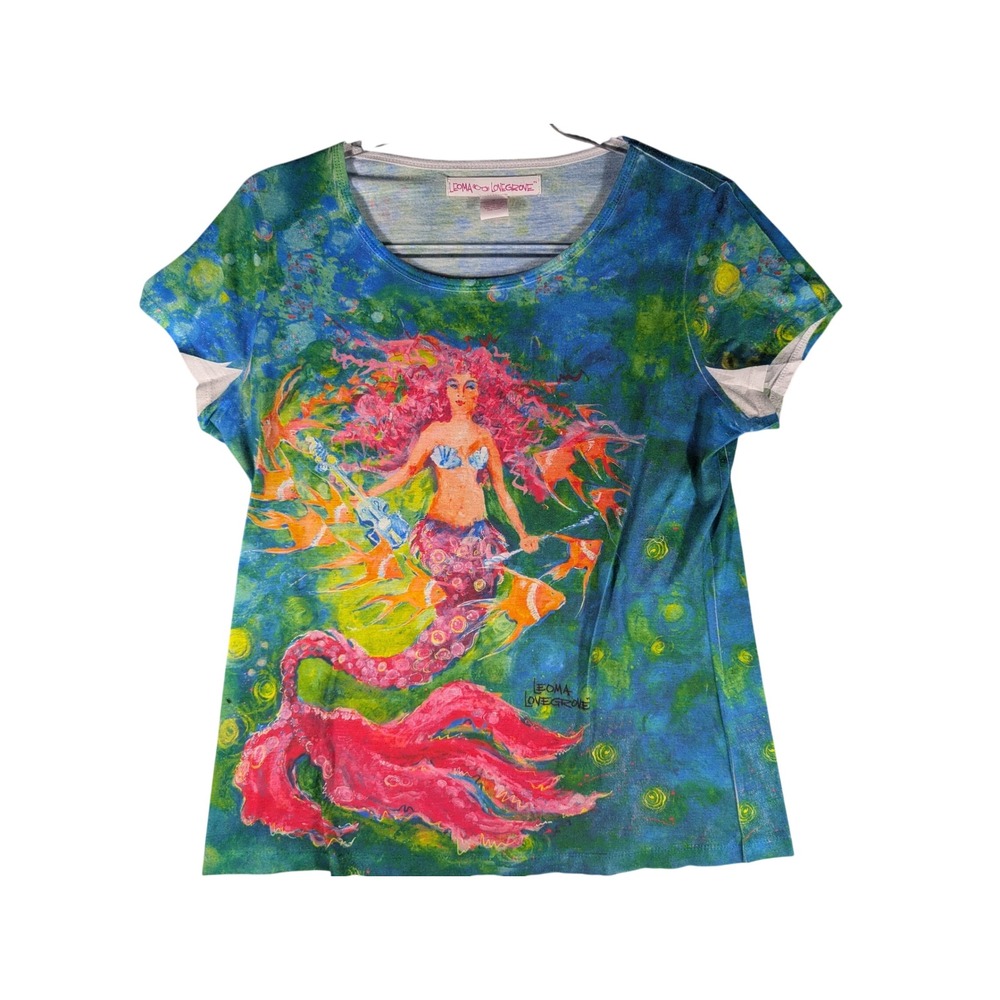 Leoma Lovegrove Womens Mermaid Violin Undersea Art Graphic Tee Top Size Medium